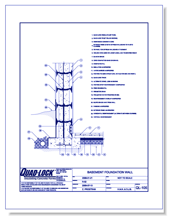 R-22 Regular ICF Walls: QL-105 Basement Foundation Wall