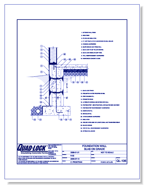 R-22 Regular ICF Walls: QL-106 Foundation Wall Slab on Grade