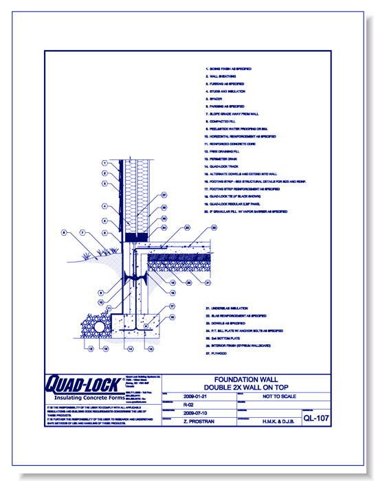 R-22 Regular ICF Walls: QL-107 Foundation Wall Double 2x Wall on Top
