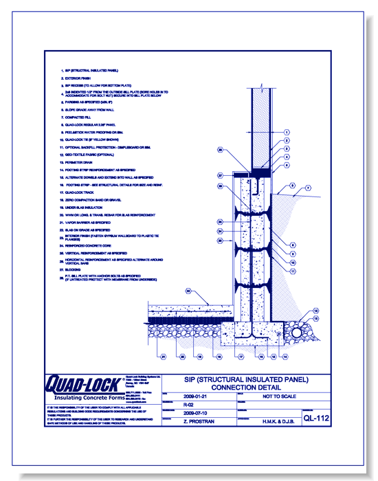 R-22 Regular ICF Walls: QL-112 Sip (structural insulated panel) Connection Detail