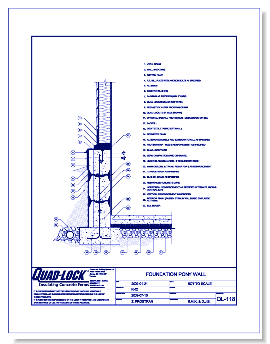 R-22 Regular ICF Walls: QL-118 Foundation Pony Wall