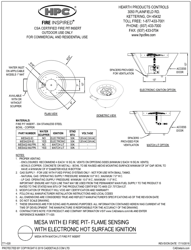 Mesa with El Fire Pit - Flame Sensing with Electronic Hot Surface Ignition
