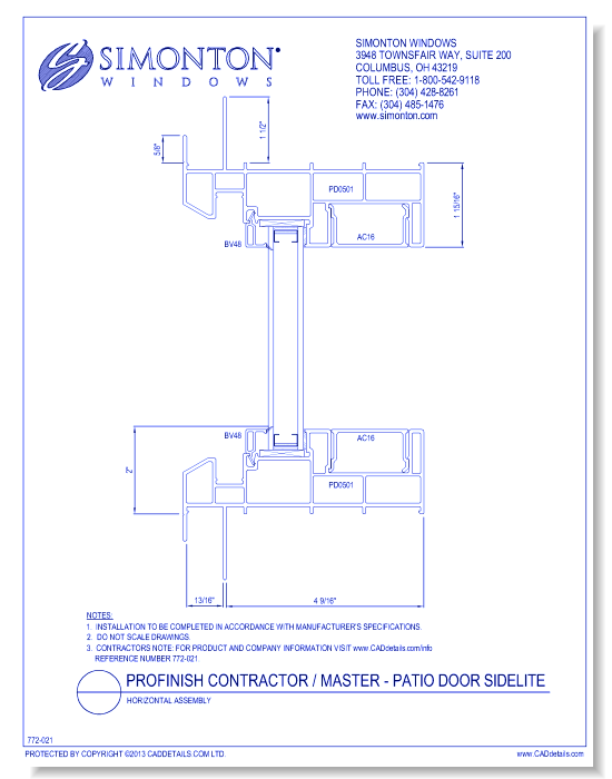 ProFinish Contractor / Master - Patio Door Sidelite, Horizontal Assembly