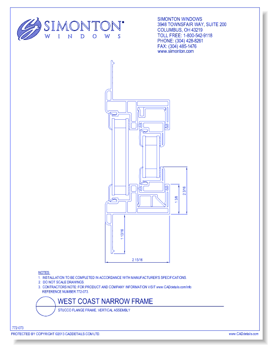 West Coast Narrow Frame ( Daylite Max / 7300 - Ref. No. 1829) - Stucco Flange Frame, Vertical Assembly