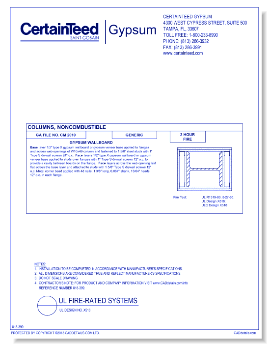 Ul 618 UL Design No. X518 - Collier Metal Specialties Ltd. - CADdetails