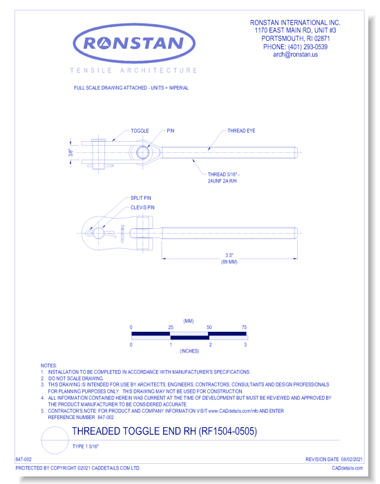 (RF1504-0505) Threaded Toggle End RH: Type 1 5/16 Inch