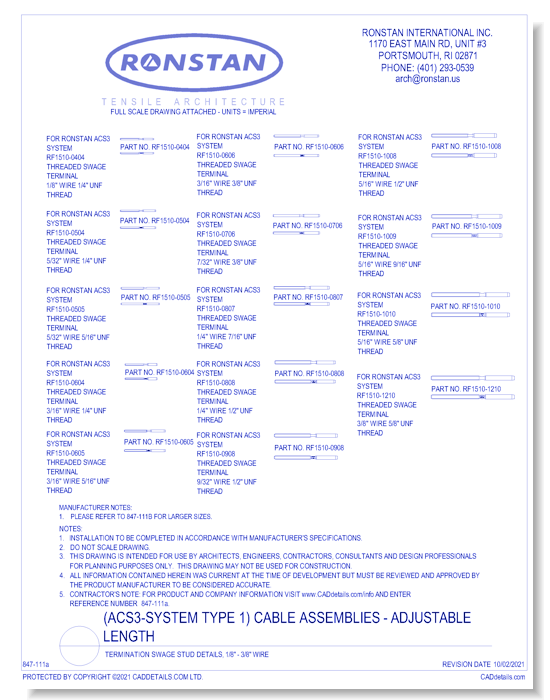 (ACS3 System Type 1) Termination Swage Stud Details