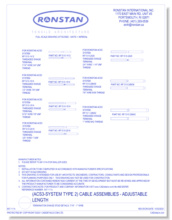 (ACS3 System Type 2) Termination Swage Stud Details