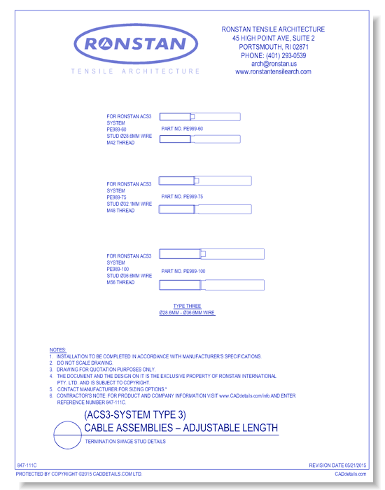 (ACS3 System Type 3) Termination Swage Stud Details