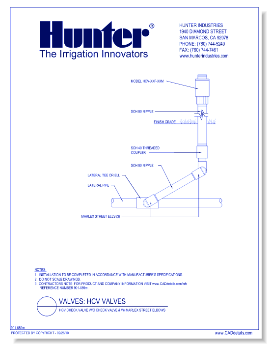 Valves - HCV-XXF-XXM - HCV Check Valve w/o Check Valve & w/ Marlex Street Elbows