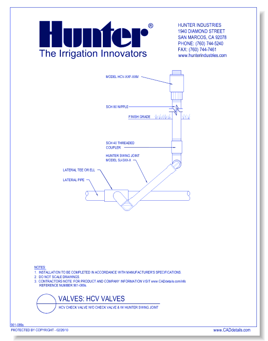 Valves - HCV-XXF-XXM - HCV Check Valve w/o Check Valve & w/ Hunter Swing Joints