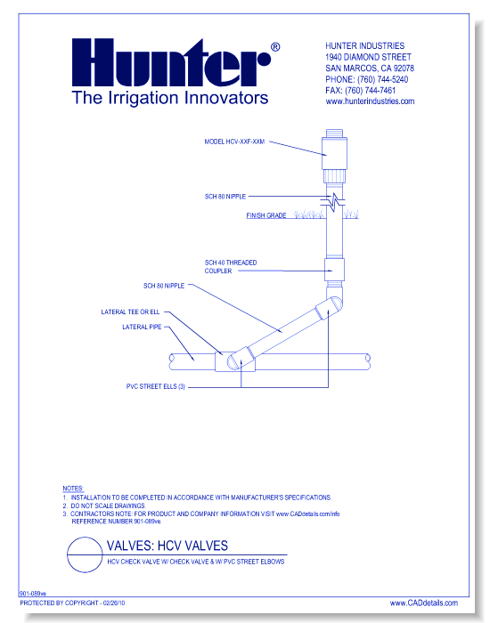 Valves - HCV-XXF-XXM - HCV Check Valve w/ Check Valve & w/ PVC Street Elbows