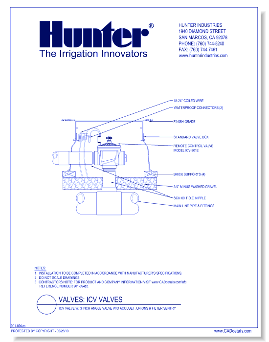 ICV-301EA - ICV Valve w/ 3 Inch Angle Valve w/o Accuset, Unions & Filter Sentry