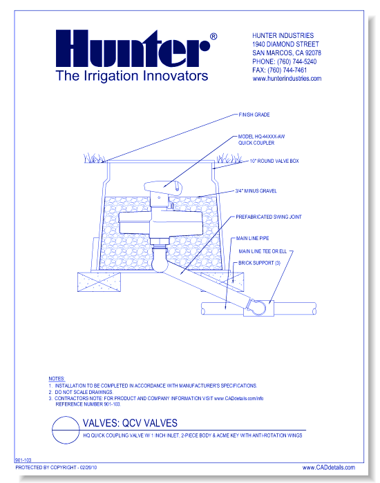 Valves - HQ-44-XXX-AW - HQ Quick Coupling Valve w/ 1 Inch Inlet, 2-Piece Body & Acme Key with Anti-Rotation Wings