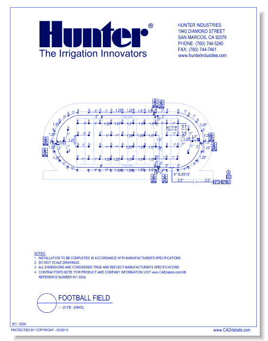Official Football Field - I-20 Six Row Design Looped Mainline