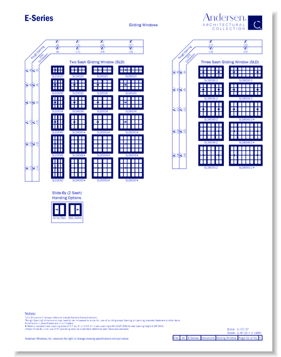 E-Series: Aluminum Clad - Gliding Windows - Elevation
