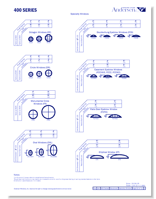 400 Series: Vinyl or Composite Clad- Specialty Windows - Elevation