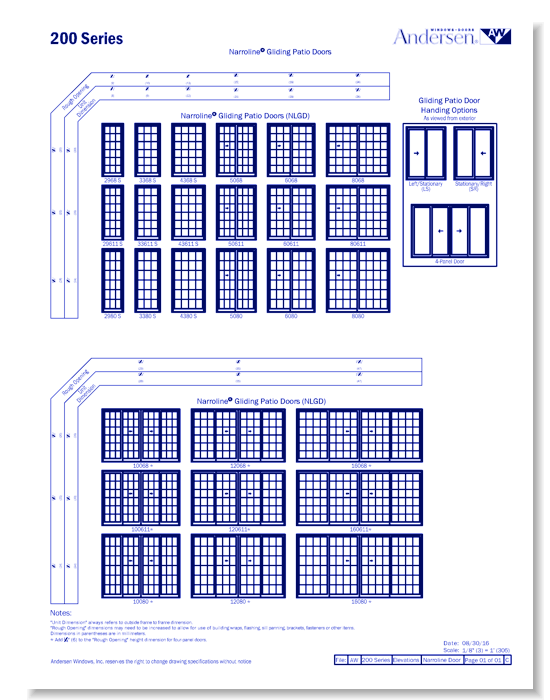 200 Series: Vinyl Clad - Narroline Gliding Patio Door - Elevation
