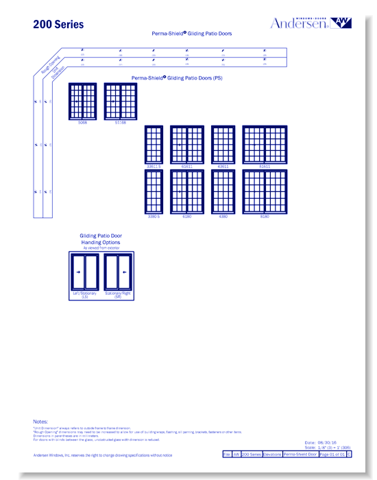 200 Series: Vinyl Clad - Permashield Gliding Patio Door - Elevation