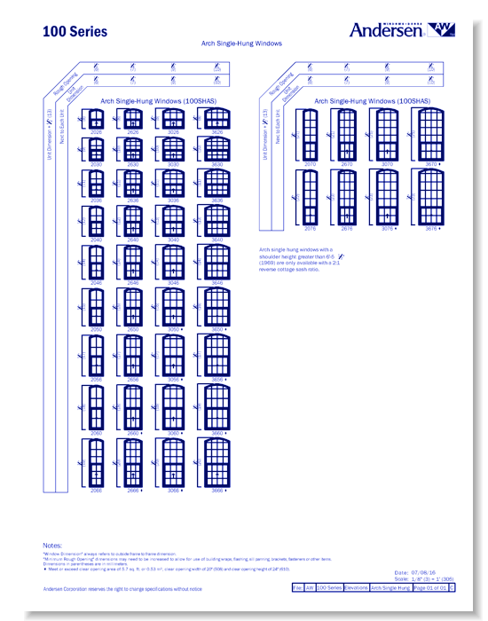 100 Series: Composite - Single-Hung Windows - Elevation