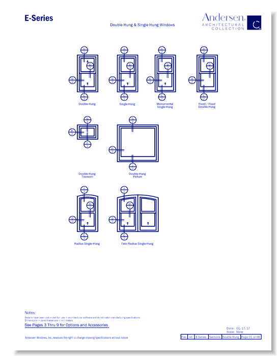 E-Series: Aluminum Clad - Double-Hung & Single-Hung Windows - Section