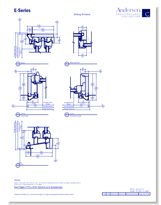 E-Series: Aluminum Clad - Gliding Windows - Section