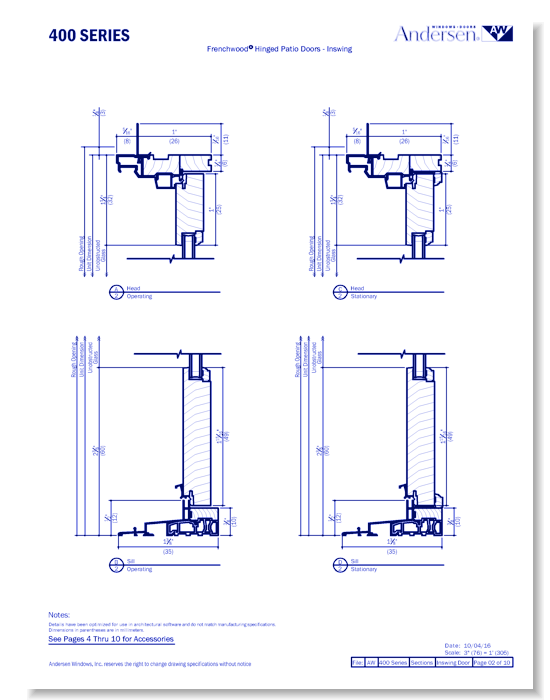 400 Series: Composite Clad - Frenchwood Inswing Doors - Section