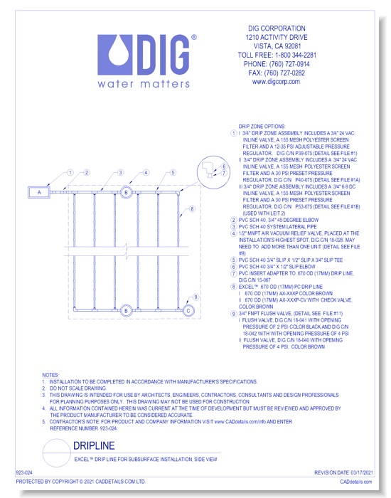 Excel™ Drip Line for Subsurface Installation - Side View