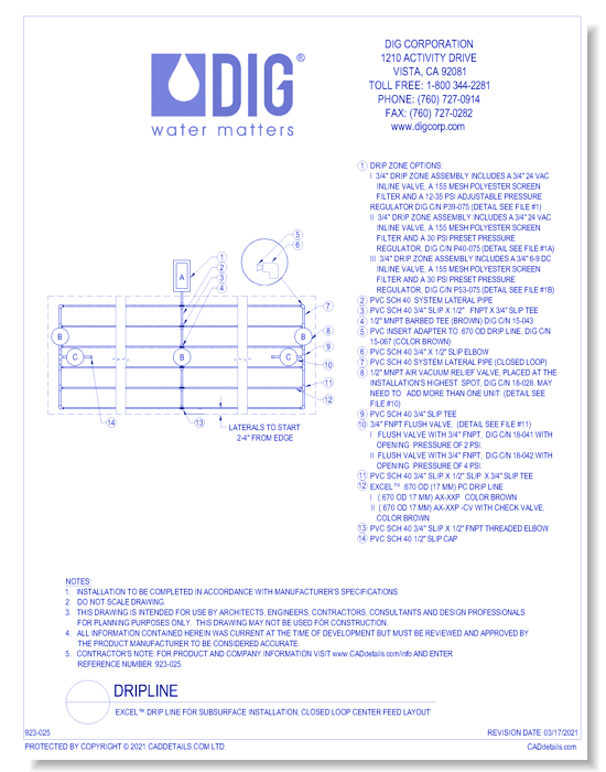 Excel™ Drip Line for Subsurface Installation - Closed Loop Center Feed Layout