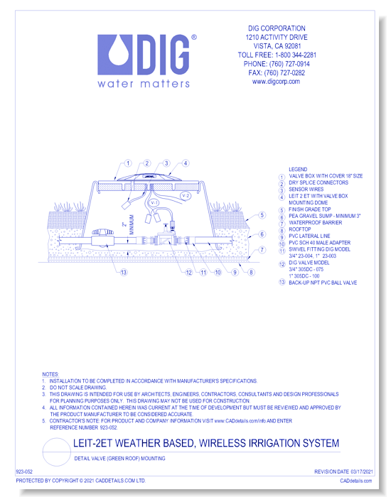 LEIT-2ET Weather Based, Wireless Irrigation System - Detail Valve (Green Roof) Mounting