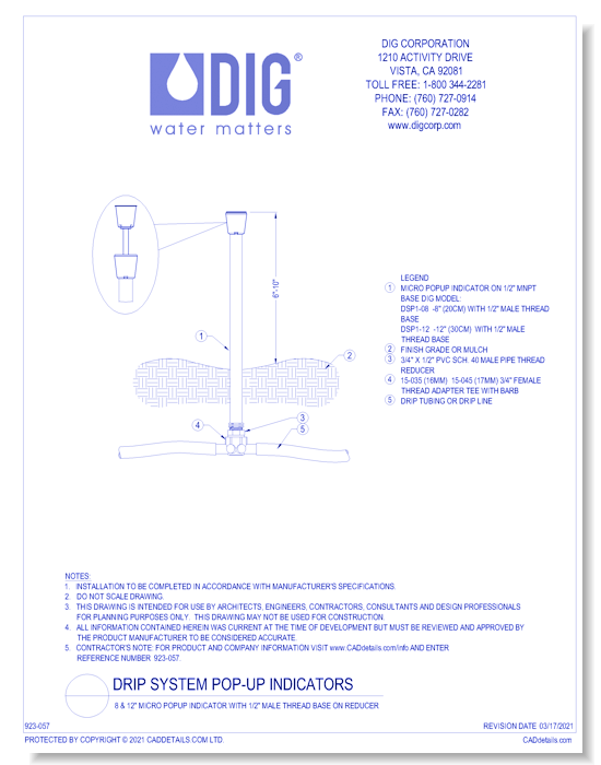 8 & 12" Micro Popup Indicator with 1/2" Male Thread Base on Reducer