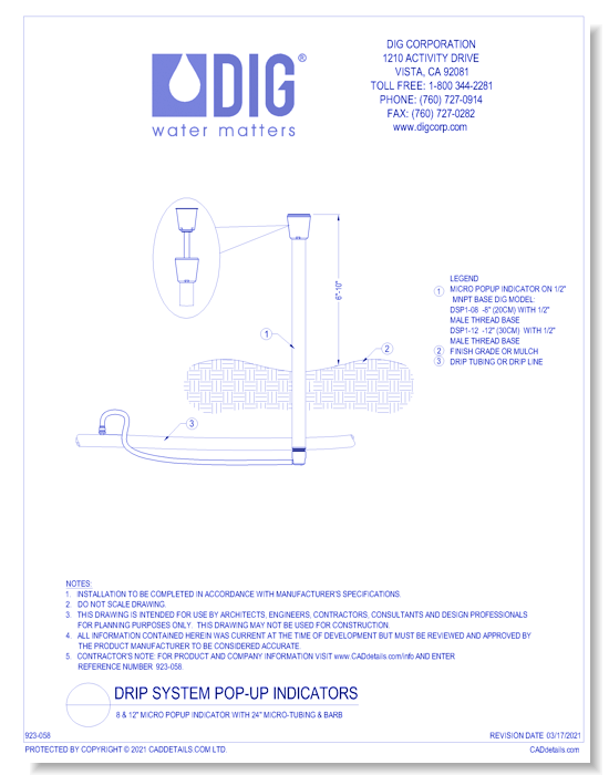 8 & 12" Micro Popup Indicator with 24" Micro-tubing & Barb