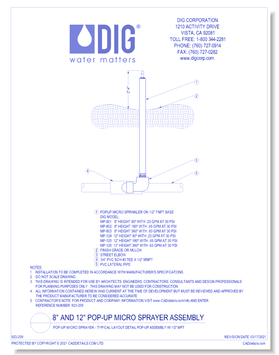 Pop-Up Micro Sprayer - Typical Layout Detail Pop-Up Assembly w/ 1/2" MPT