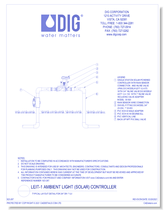 LEIT-1 Ambient Light (Solar) Controller - Typical Layout Detail for 3/4" Or 1" ILV