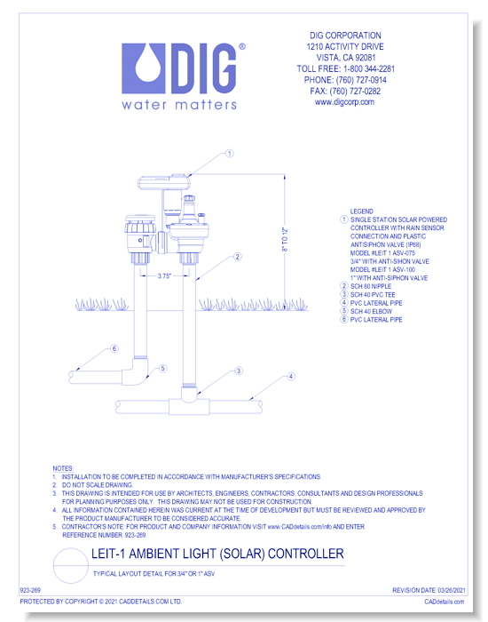 LEIT-1 Ambient Light (Solar) Controller - Typical Layout Detail for 3/4" Or 1" ASV