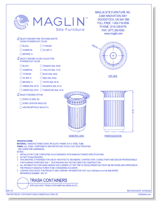 MTR-0200-00007 Trash Container (MLWR200-20-ST)