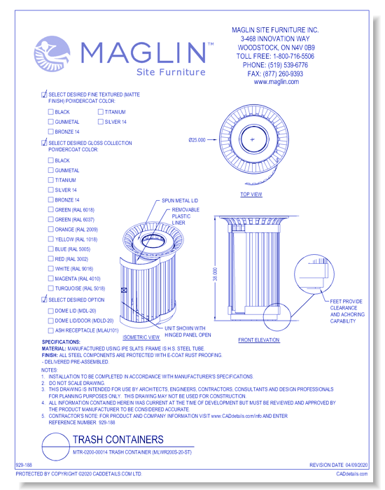 MTR-0200-00014 Trash Container (MLWR200S-20-ST)