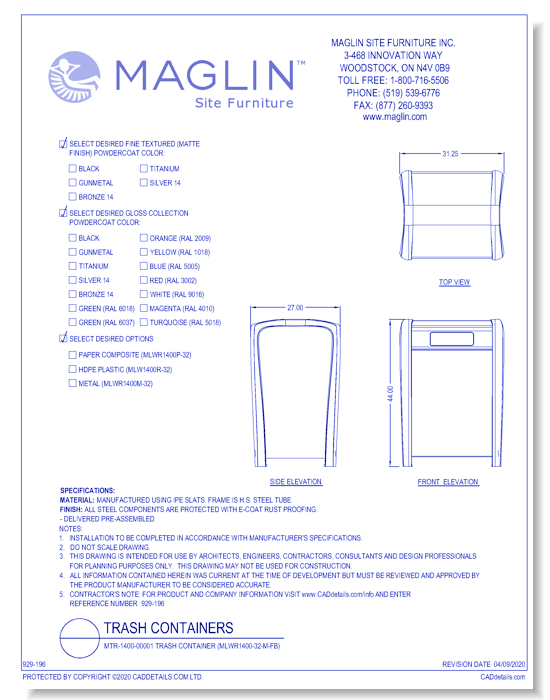 MTR-1400-00001 Trash Container (MLWR1400-32-M-FB)