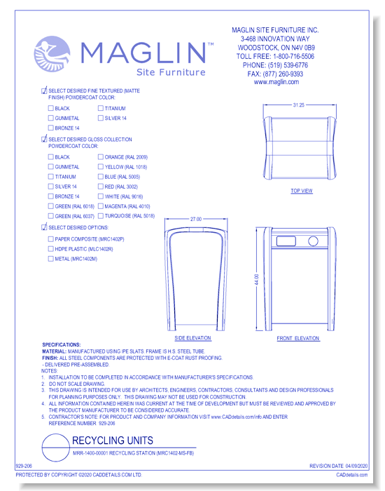 MRR-1400-00001 Recycling Station (MRC1402-MS-FB)