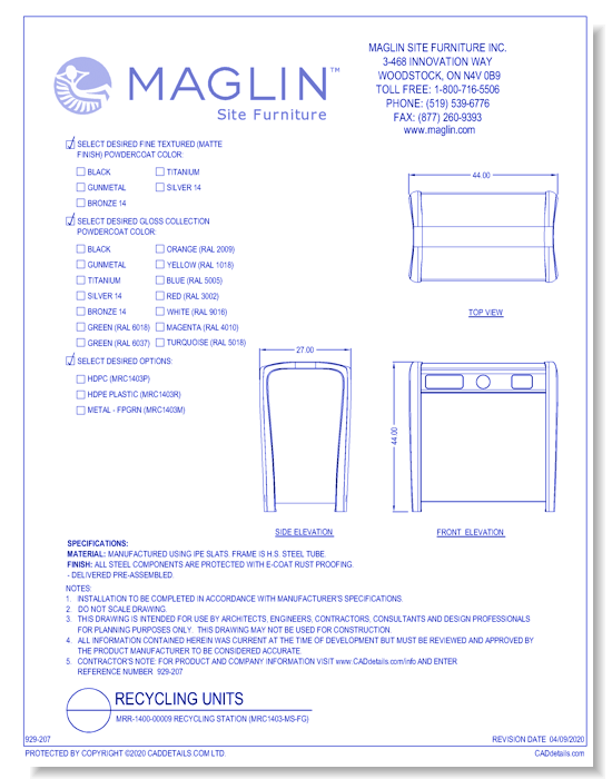 MRR-1400-00009 Recycling Station (MRC1403-MS-FG)
