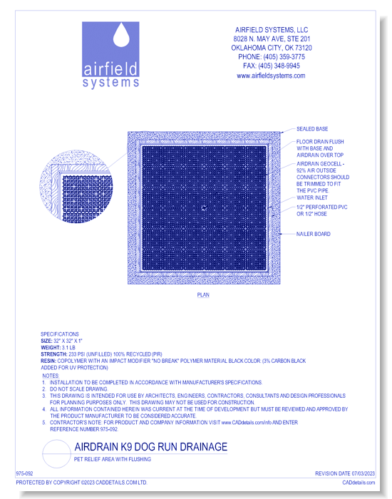 AirDrain K9 Profile: Pet Relief Area with Flushing 