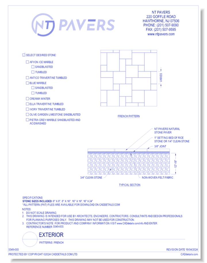 Autocad Paver Example CAD Drawings, BIM Files, Specifications & More - CADdetails