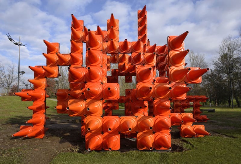 Interactive Orange Traffic Cone Sculpture