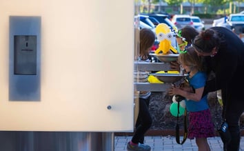 The photos (Courtesy of Pittsburgh Cultural District) show The Water Cube installed in the Pittsburgh Cultural Trust district with Filtrine's B103 Water Filling Stations and non-recessed 107-14 fountains. Technical design and project management are by Flyspace Productions.