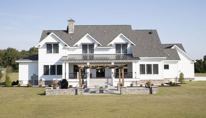 Hebron Celect® Board & Batten in Frost and Zuri® Deck in Weathered Grey