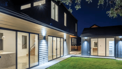 A stunning modern home designed with aluminum windows and patio doors