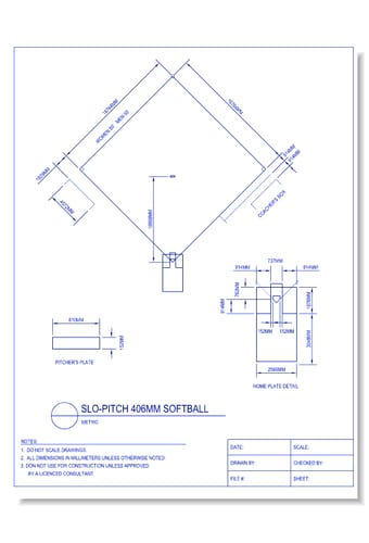 Slo-Pitch Softball Field Layout - Metric