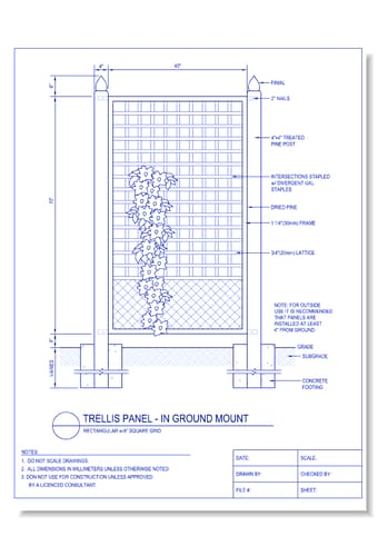 Trellis Panel - In Ground Mount - Rectangular w/ 4 Inch Square Grid