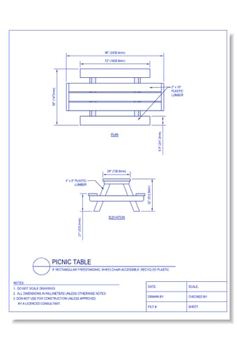 Picnic Table 8 Ft. Rectangular Freestanding, Accessible (ADA)
