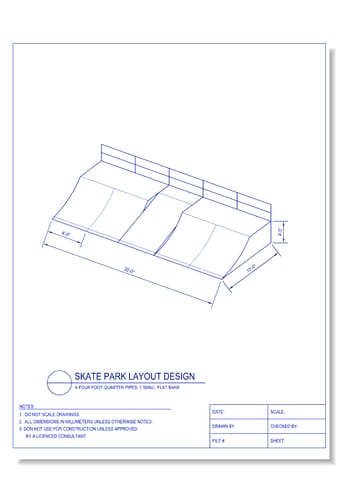 Skate Park Layout Design - 4 - Four Ft. Quarter Pipes, 1 Small Flat Bank